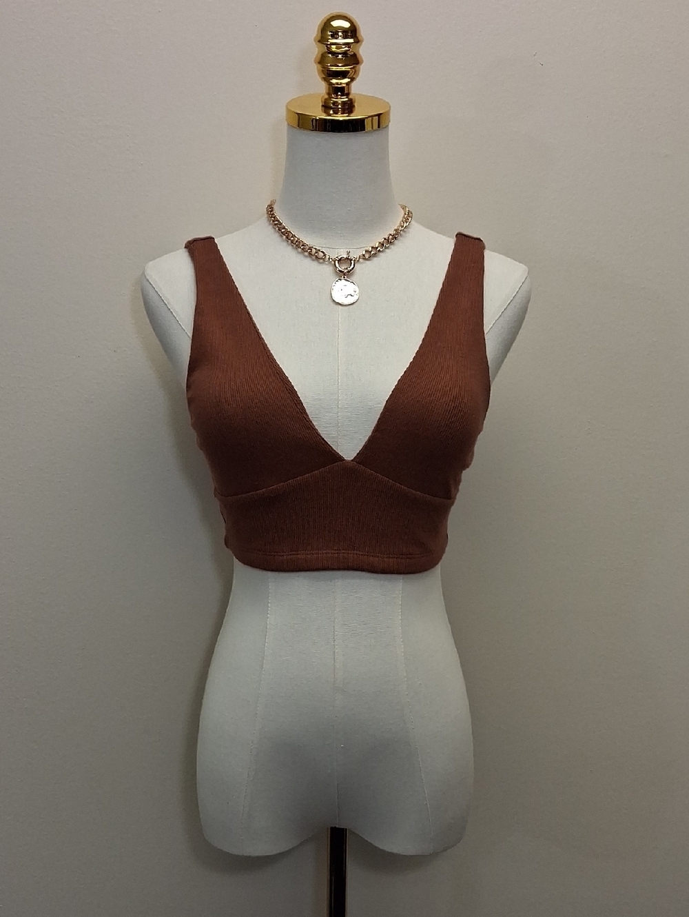 BP Textured Ribbed Wireless Bralette Deep V Mocha Brown Size Small